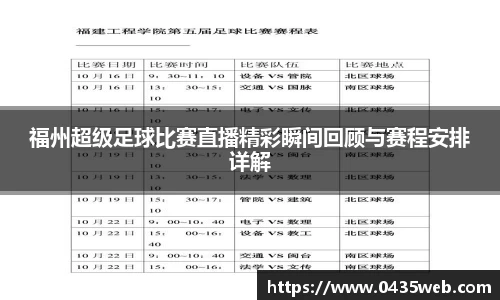 福州超级足球比赛直播精彩瞬间回顾与赛程安排详解