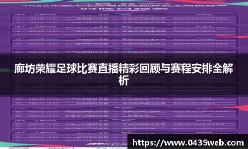 廊坊荣耀足球比赛直播精彩回顾与赛程安排全解析